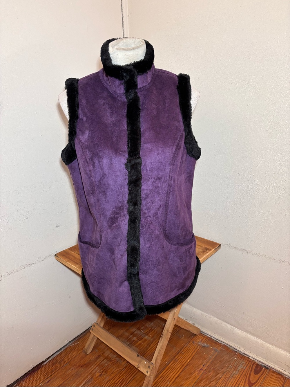 Denim & Co Faux Suede Fleece Lined Vest